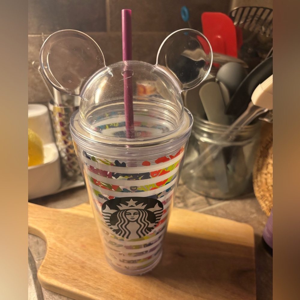 Starbucks Disney Parks Striped Tumbler with Mickey Ears